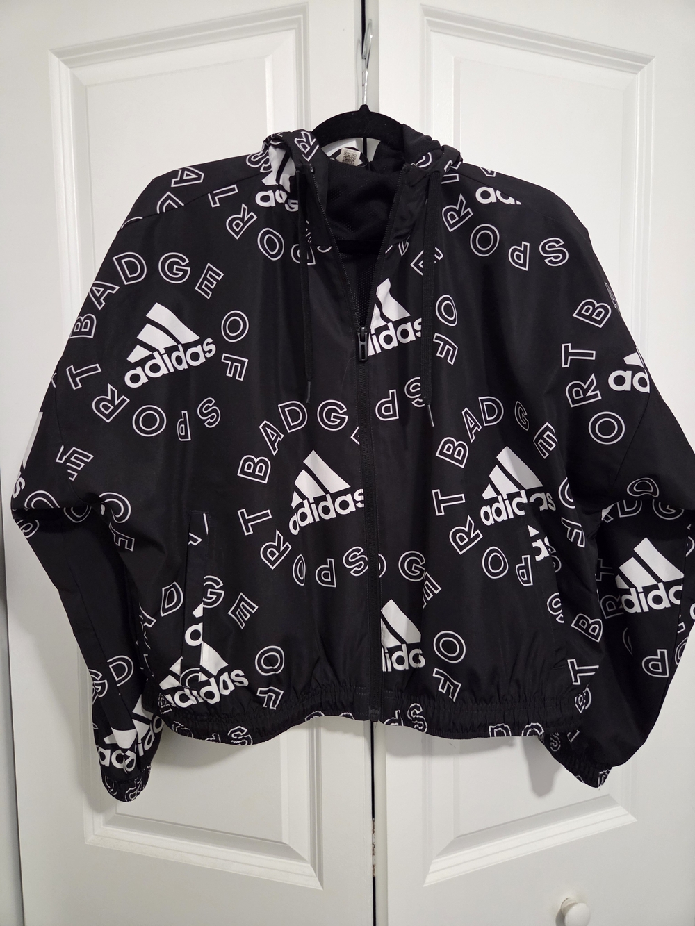 adidas Black Hoodie Jacket with White Logo Print